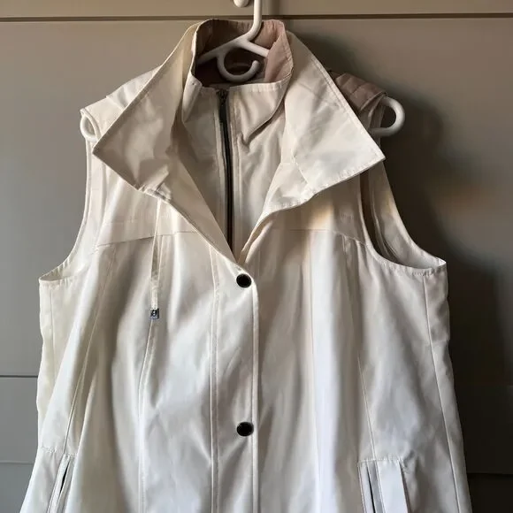 Coldwater Creek Women Ivory Hooded Long Vest Jacket Petite Large Water Repellent - Picture 2 of 13